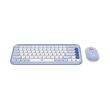 Slim lilac keyboard with off-white keys and lilac wireless mouse