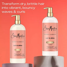 Two SheaMoisture curl & shine conditioner bottles with pump tops, coconut & hibiscus