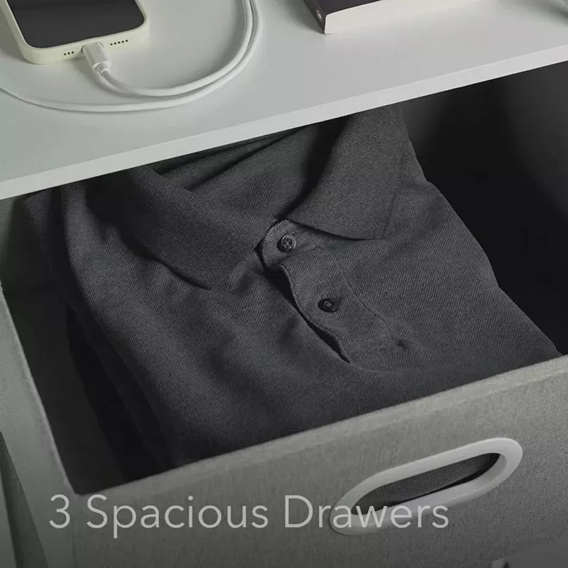 3-Drawer Rolling Cart with USB Power, Two Top Shelves, Built-in Charging Ports