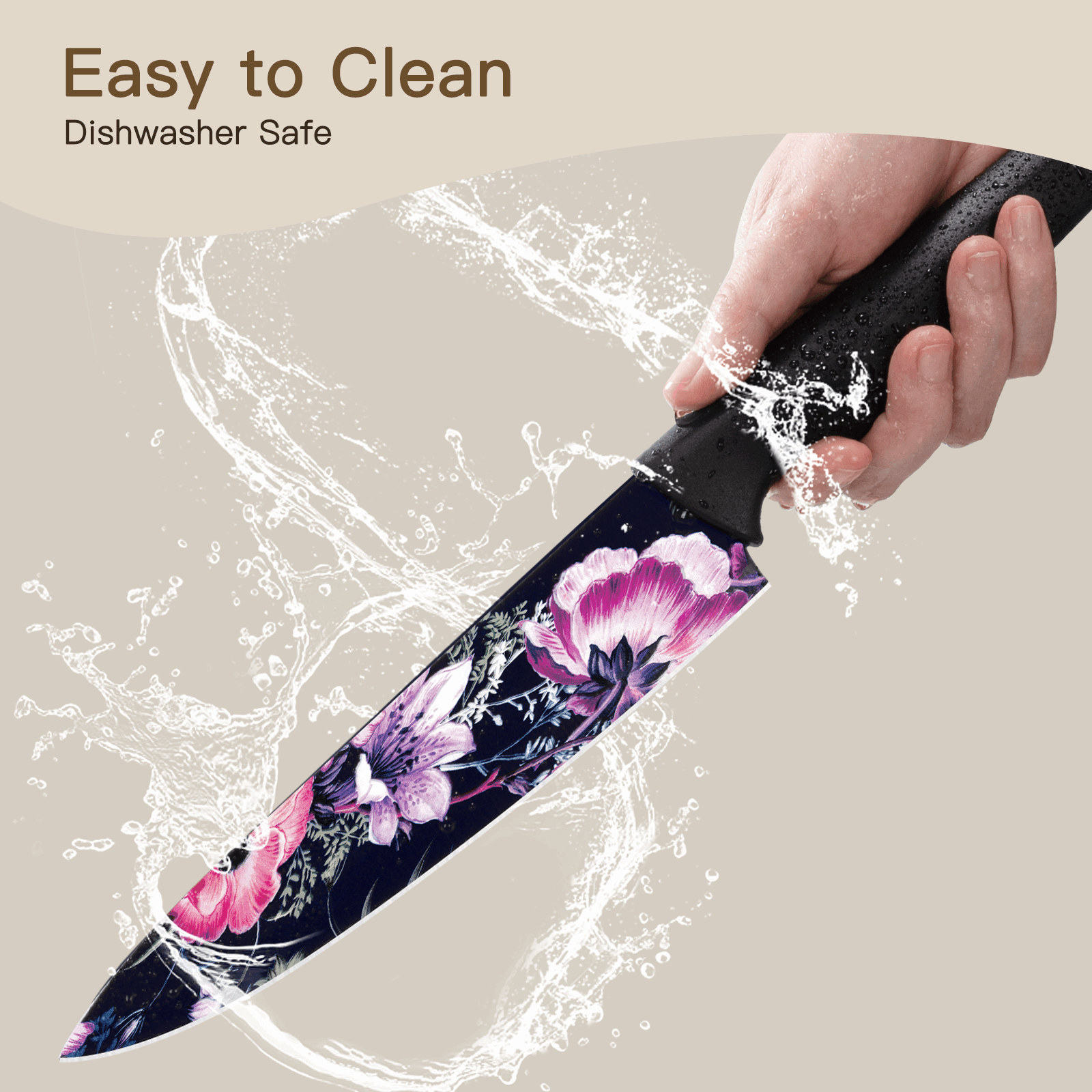 Astercook 6 Piece Color-Coded Kitchen Knife Set, Stainless Steel Chef Knives with 6 Anti-Rust Coating Blades and Blade Guards, Dishwasher Safe