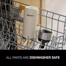 Insulated travel mugs in dishwasher rack with AutoSeal lids and base