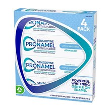 4-pack Sensodyne Pronamel Advanced gentle whitening toothpaste cartons, side view
