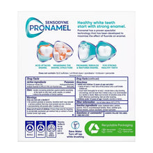 Sensodyne Pronamel Advanced toothpaste carton back panel with usage and recycling icons