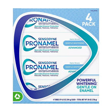 4-pack Sensodyne Pronamel Advanced toothpaste cartons with gentle whitening label