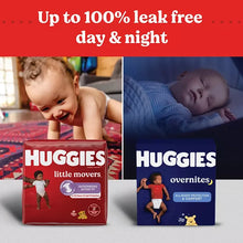 Huggies Little Movers and Overnites diaper boxes showing day and night use.