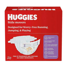 Little Movers diaper box back with diaper diagram and care icons