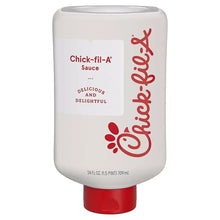 White sauce bottle with logo label and red flip-top cap