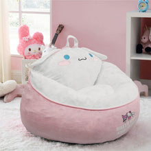Kids' compressed foam bean bag chair with Cinnamoroll face, pink and white