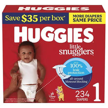Huggies Little Snugglers diaper box with Save $35 and size 1, 234 diapers