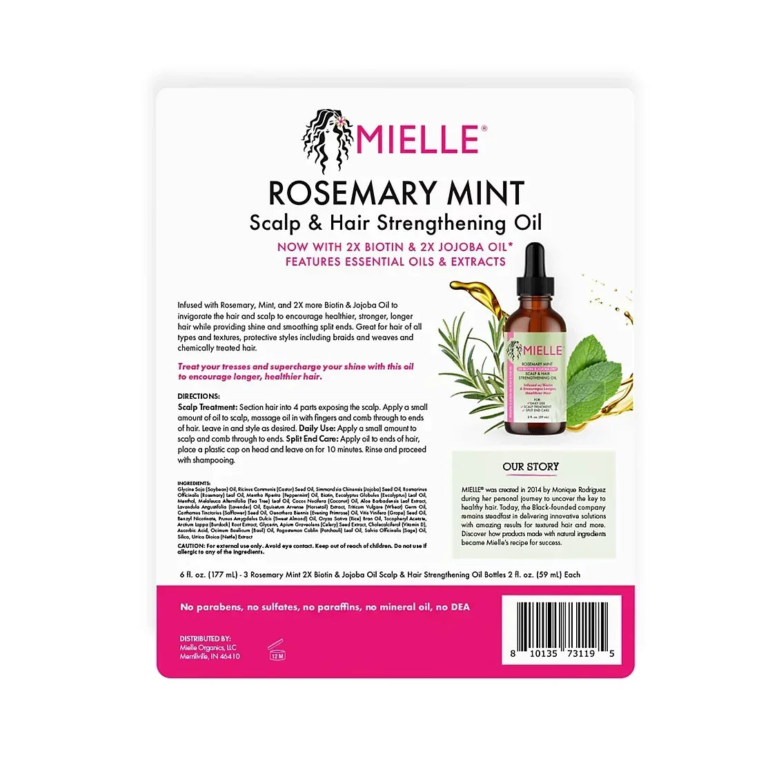 Mielle Rosemary Mint Scalp & Hair Strengthening Oil, 3 pk./2 fl. oz.