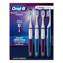 4-pack electric toothbrush box showing four toothbrushes with soft blue brush heads