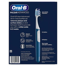 Oral-B Pulsar Advanced electric toothbrush box back with toothbrush diagram and controls