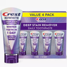 Crest 3DWhite deep stain remover toothpaste 4-pack with one large purple tube