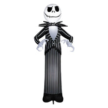 Giant Jack Skellington inflatable front view, white skull head and black striped coat