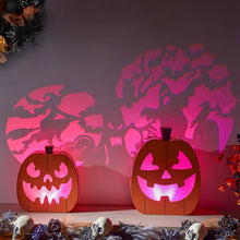 Berkley Jensen LED Pumpkins with Jack-O-Lantern faces and Halloween Themed Scenes, Set of 2