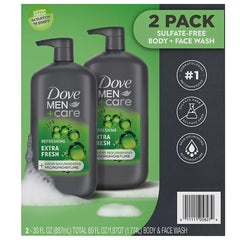 Dove Men+Care, Body + Face Wash, Refreshing Extra Fresh, 2 pk./30 fl. oz. - USA MEGA SHOP