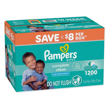Pampers baby wipes box, teal front with orange top, 1200 count