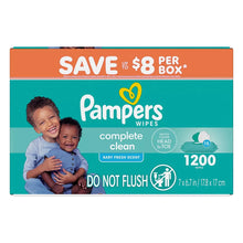 Pampers baby wipes box, teal and orange, complete clean 1200 wipes