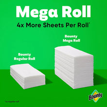 Stacked mega roll paper towels, white sheets with Bounty label