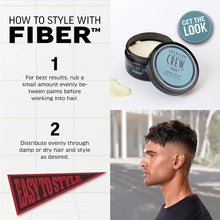 How to style with Fiber guide beside American Crew Fiber hair styling tub
