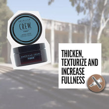 Hair styling fiber product with American Crew Fiber tub and small puck container