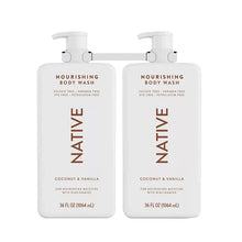 Nourishing body wash bottles with pump, coconut and vanilla, 36 fl oz, white