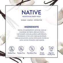 Nourishing body wash ingredients panel with free-from icons