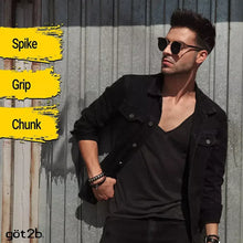 Man in black shirt and sunglasses with got2b 'Spike Grip Chunk' text