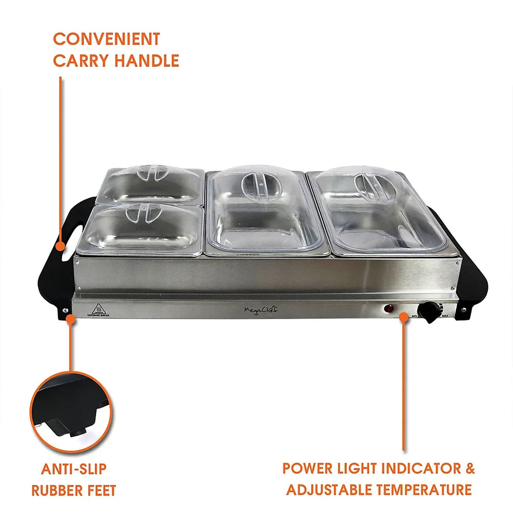 MegaChef Buffet Server & Food Warmer with Removable Sectional Trays - USA MEGA SHOP