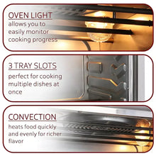 Digital air fryer oven interior with rack and glowing heating element
