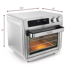 Digital air fryer oven front view with display panel and open door
