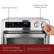 Digital air fryer oven control panel with touch display and temperature knobs