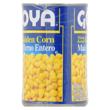 Canned golden corn variety in a blue and yellow can