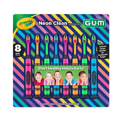 Gum Crayola Neon Clean Children's Toothbrush, Soft Bristled Kids Toothbrush Set, Age 3+, 8 ct. - USA MEGA SHOP