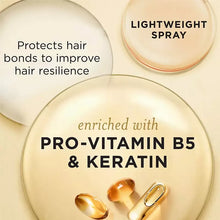 Hair multitasking spray package graphic with pro-vitamin B5 and keratin text