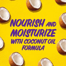 Deep conditioner label with coconut oil formula text and coconut halves pattern