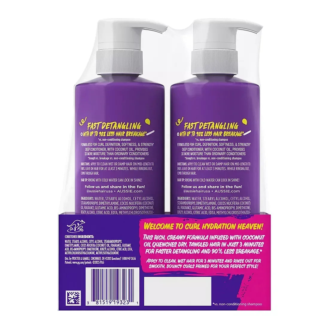 Aussie 3 Minute Miracle Curls Detangling Deep Conditioner Treatment with Coconut Oil, 2 pk./16 oz.