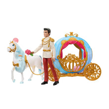 Cinderella carriage playset with prince figure, white horse, and decorative arch