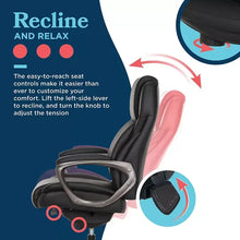 Black executive office chair with recline mechanism and left-side control knob