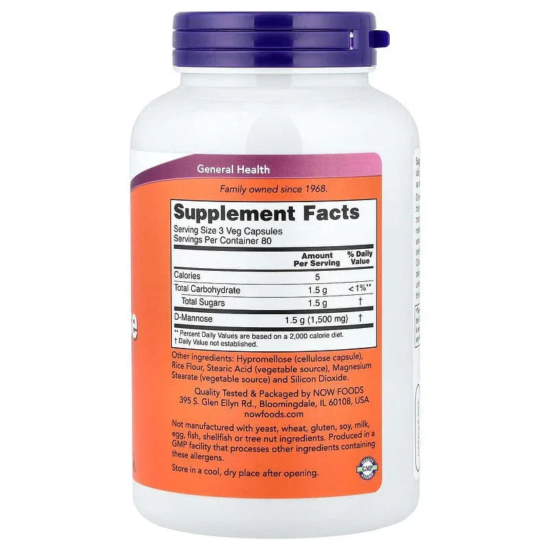 NOW Foods, D-Mannose, 500 mg - USA MEGA SHOP