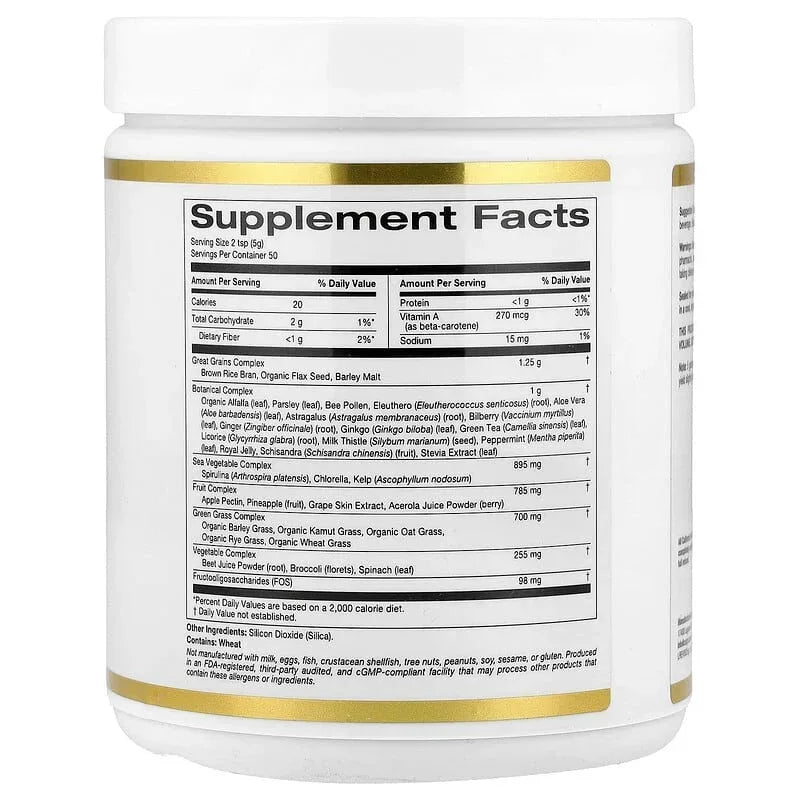 California Gold Nutrition, Super Greens with Spirulina, Chlorella, Kelp, and Apple Pectin, 8.8 oz (250 g)