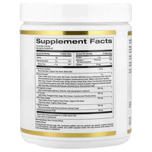 Super Greens supplement bottle, Supplement Facts panel on back label