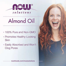 NOW Solutions Almond Oil marketing card with three benefit highlights