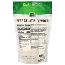 NOW Real Food beef gelatin powder pouch, ingredients and nutrition facts