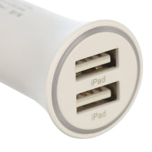 White dual USB-A port connector with two slots on charging housing.