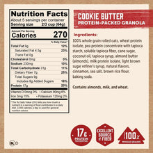 Back nutrition facts panel for cookie butter protein granola