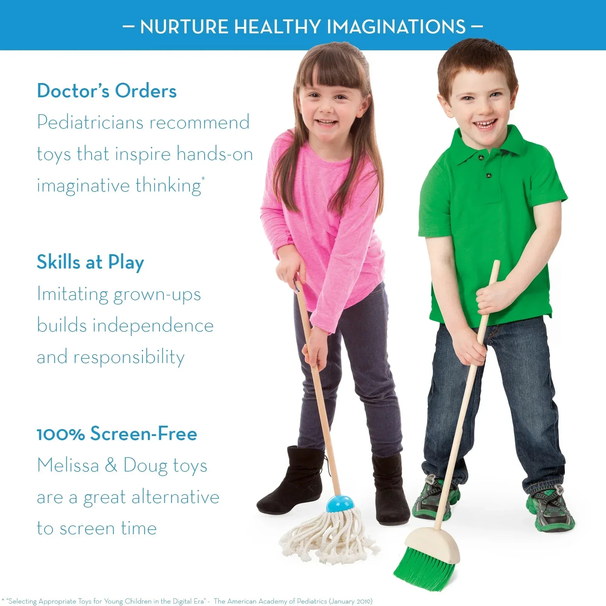 Melissa & Doug Dust! Sweep! Mop! 6-Pc Wood Pretend Play Preschool Cleaning Set - FSC Certified - USA MEGA SHOP