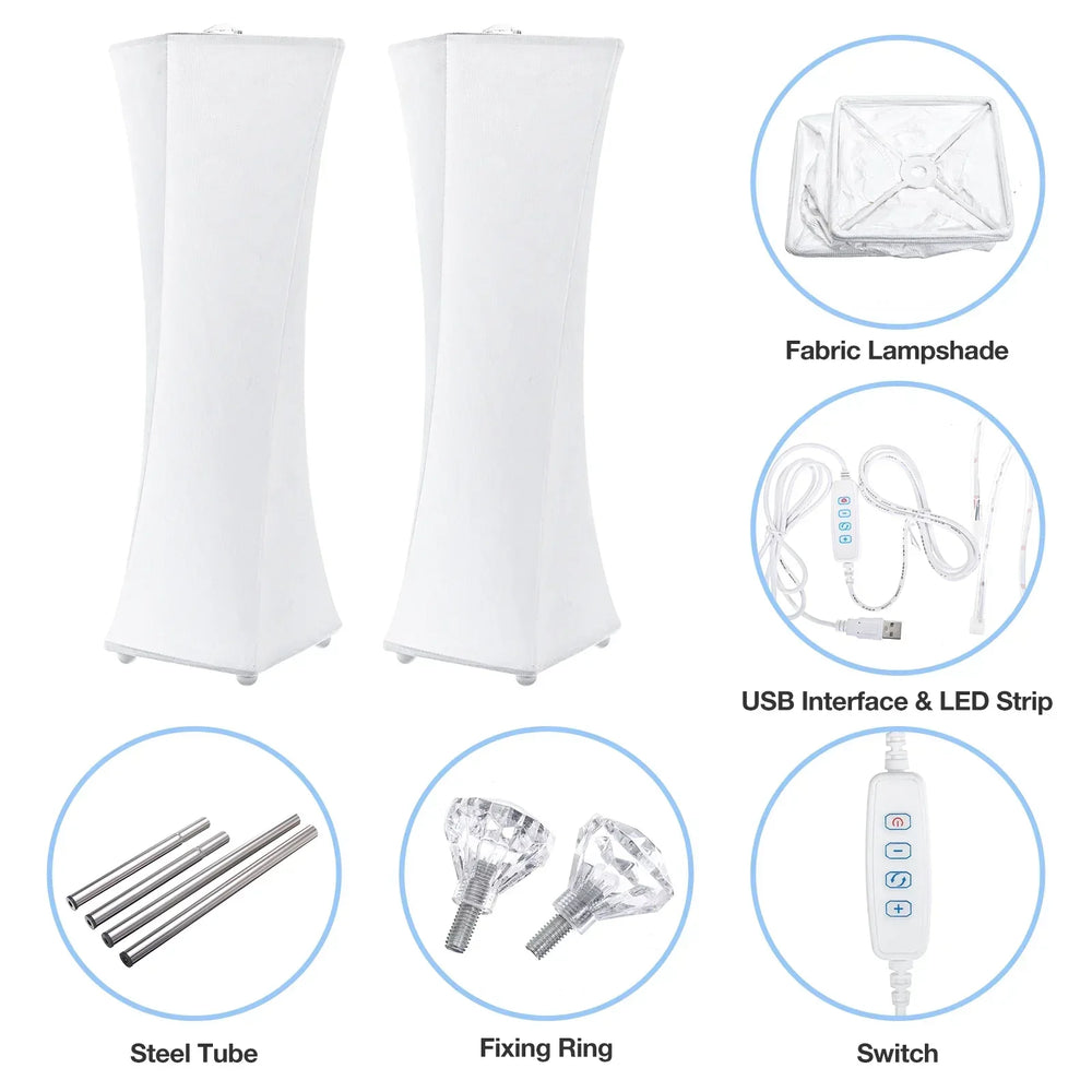 Set of 2 Fabric Table Lamp, Modern Dimmable Nightstand Lamp Bedside Desk Lamp, With Shade & LED Strip, For Bedroom Living Room, USB Interface - USA MEGA SHOP