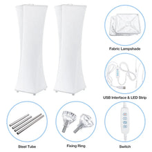 Set of 2 white fabric lamp shades with steel tubes, fixing rings, and switch