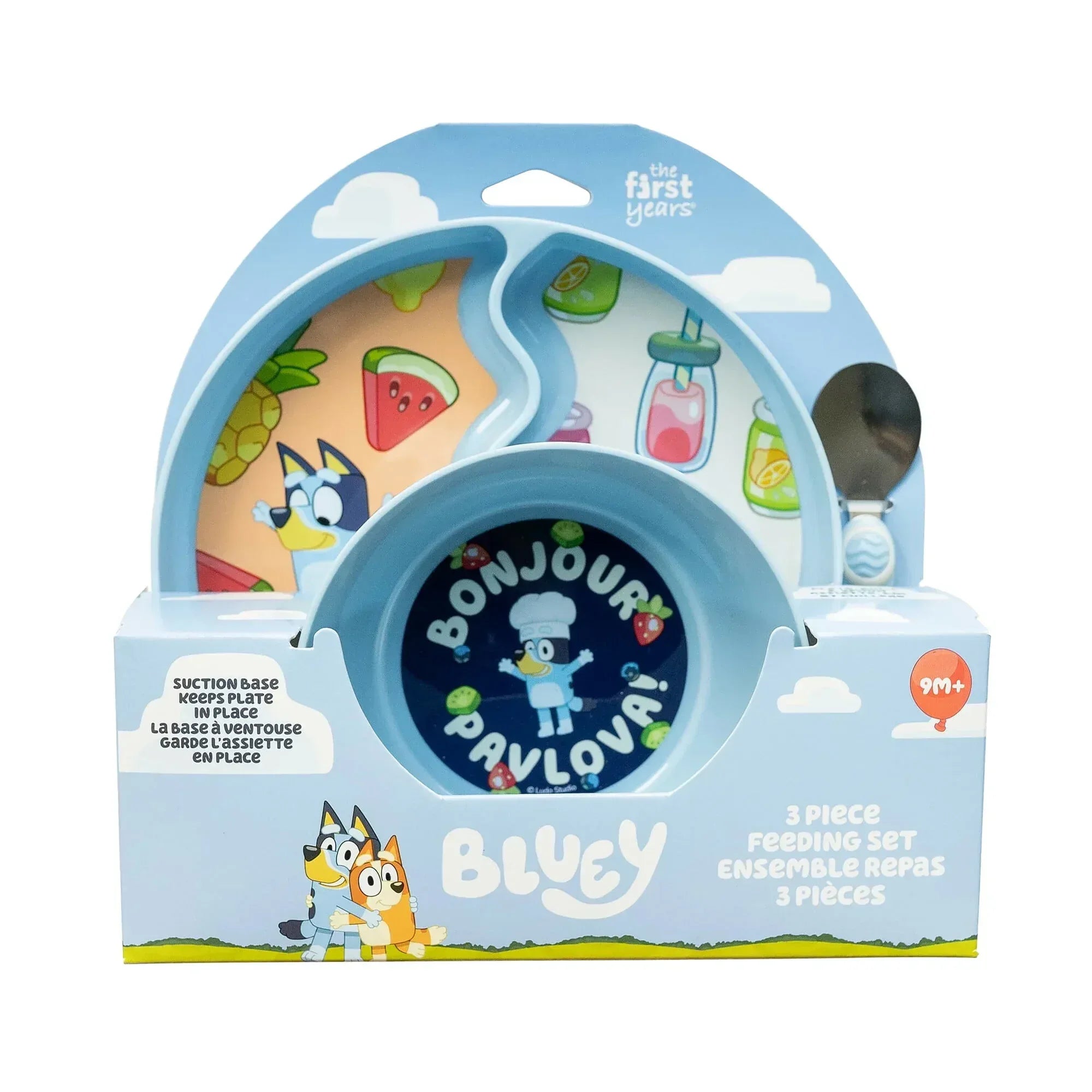 Bluey 3-Piece Mealtime Set with Divided Suction Plate, Bowl and Spoon – 9m+